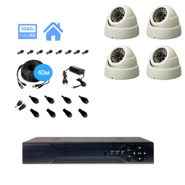 Полный комплект видеонаблюдения на 4 купольные камеры 2mpx (Эконом)